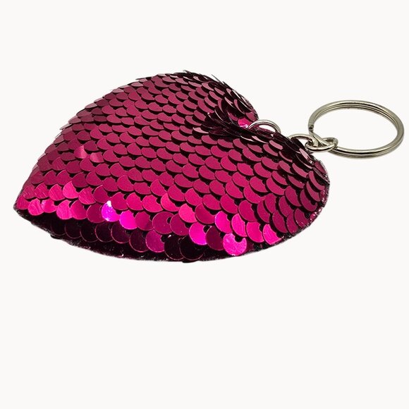 Purple/Pink Flip Sequin Sparkling Large Heart Shaped Keychain Bag Accessory Gift - Picture 5 of 9